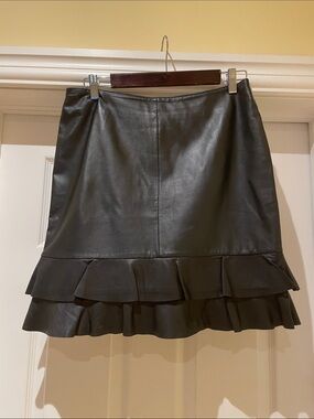 Tristan Black Genuine Leather Ruffle Miniskirt Skirt Coquette Sz 8